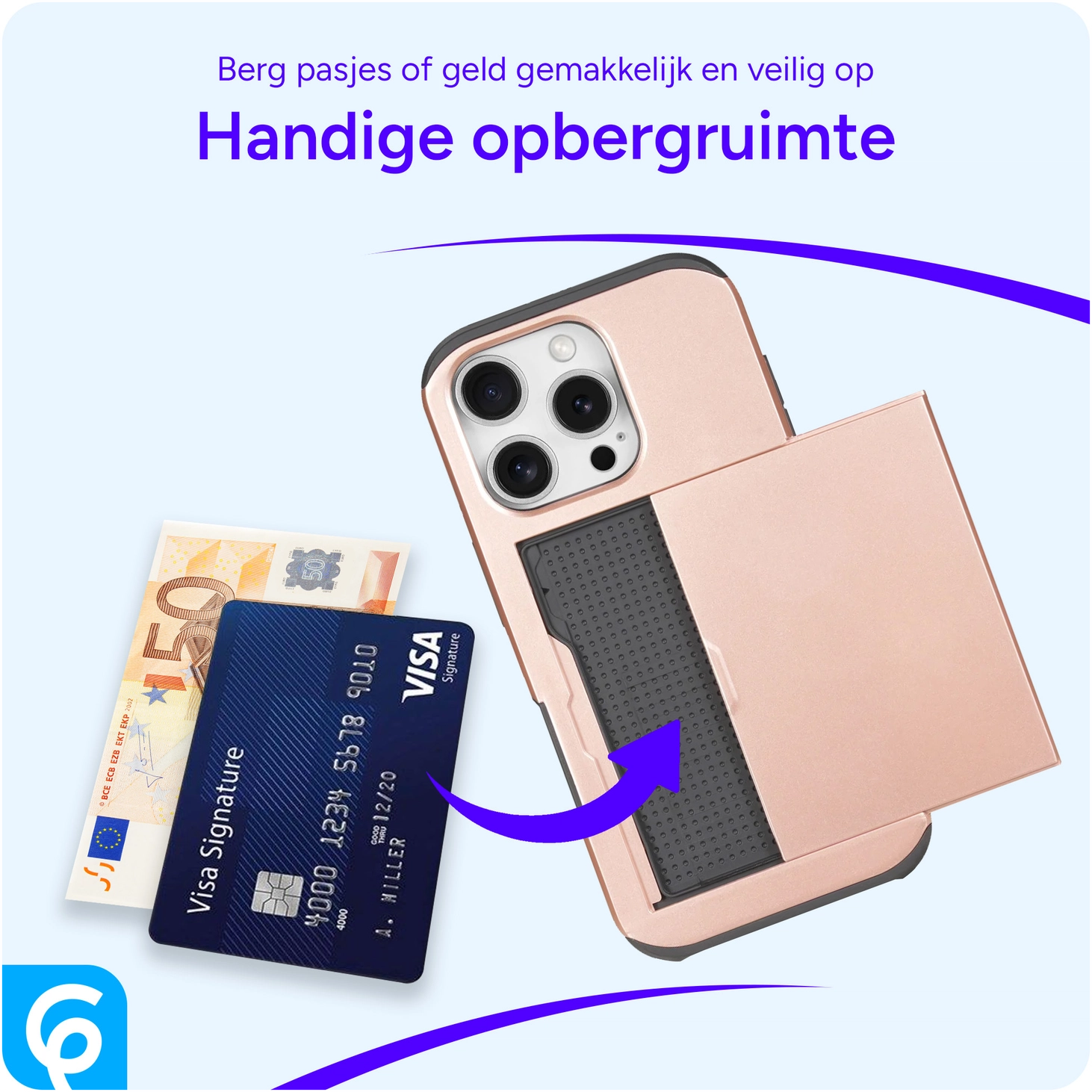 Apple iPhone 16 Pro Hoesje met Slider Kaarthouder Back Cover Roze afbeelding 6