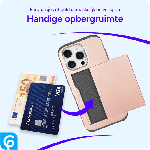 Apple iPhone 16 Pro Hoesje met Slider Kaarthouder Back Cover Roze afbeelding 6