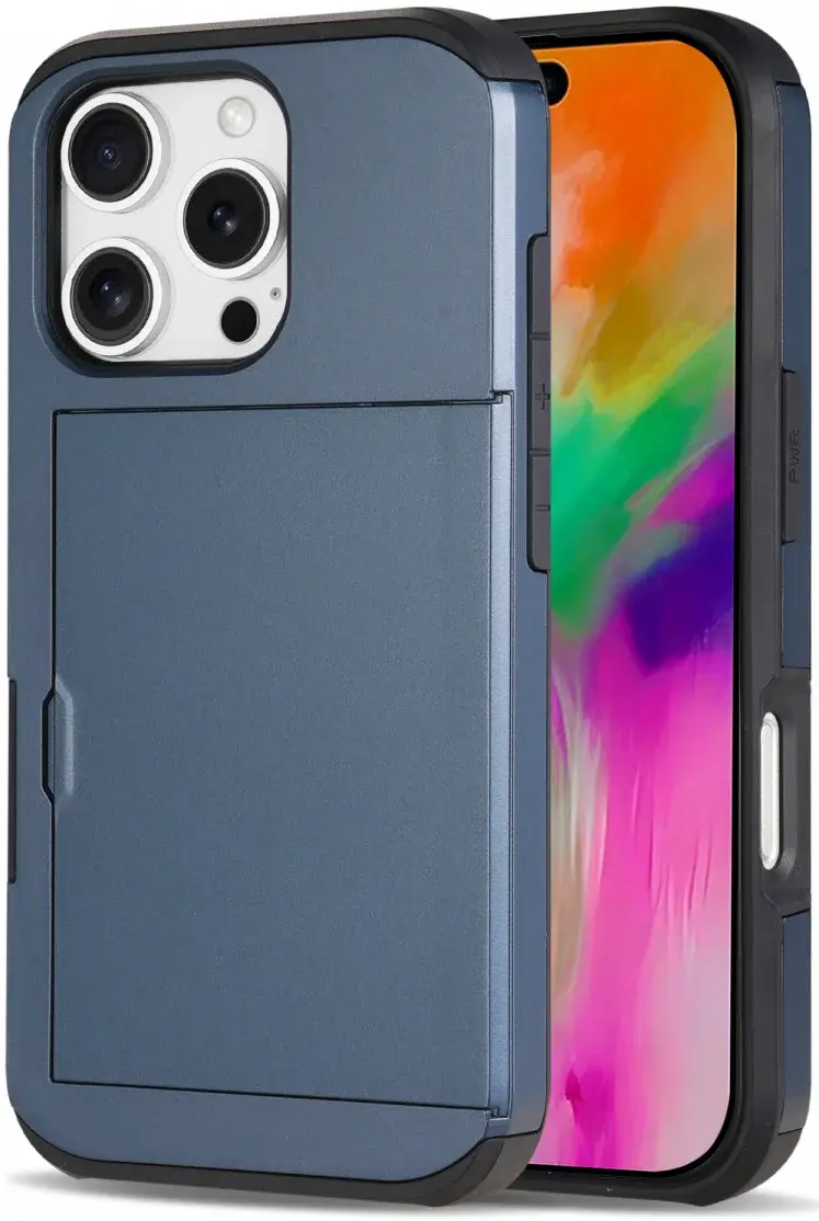 Apple iPhone 16 Pro Hoesje met Slider Kaarthouder Back Cover Blauw afbeelding 1