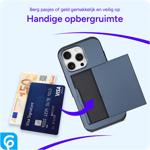 Apple iPhone 16 Pro Hoesje met Slider Kaarthouder Back Cover Blauw afbeelding 5