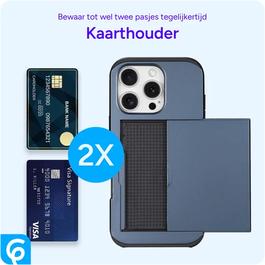Apple iPhone 16 Pro Hoesje met Slider Kaarthouder Back Cover Blauw afbeelding 6