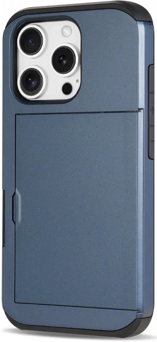 Apple iPhone 16 Pro Hoesje met Slider Kaarthouder Back Cover Blauw afbeelding 10