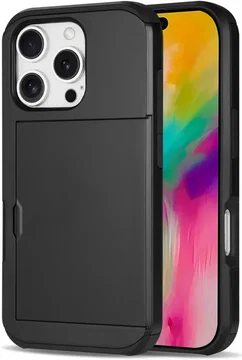 Apple iPhone 16 Pro Max Hoesje met Slider Kaarthouder Back Cover Zwart