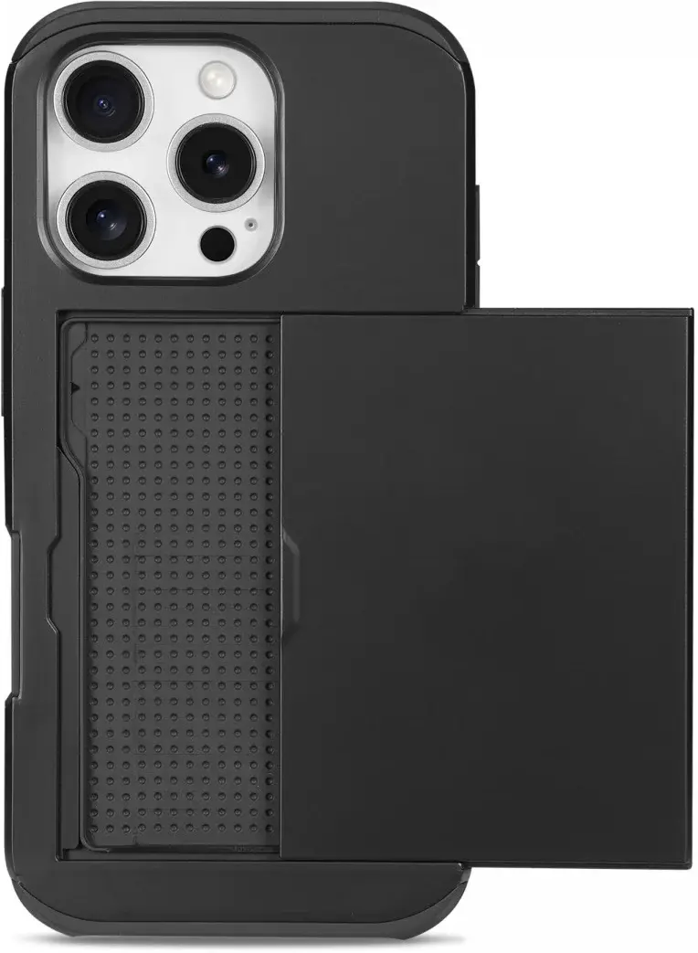 Apple iPhone 16 Pro Max Hoesje met Slider Kaarthouder Back Cover Zwart afbeelding 2