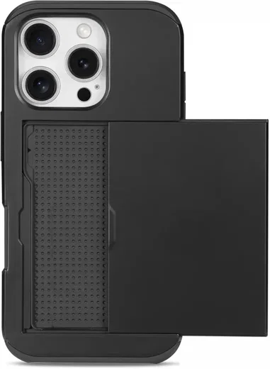 Apple iPhone 16 Pro Max Hoesje met Slider Kaarthouder Back Cover Zwart afbeelding 2