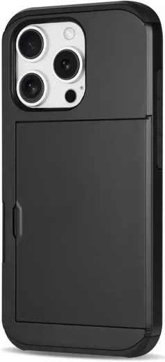 Apple iPhone 16 Pro Max Hoesje met Slider Kaarthouder Back Cover Zwart afbeelding 5