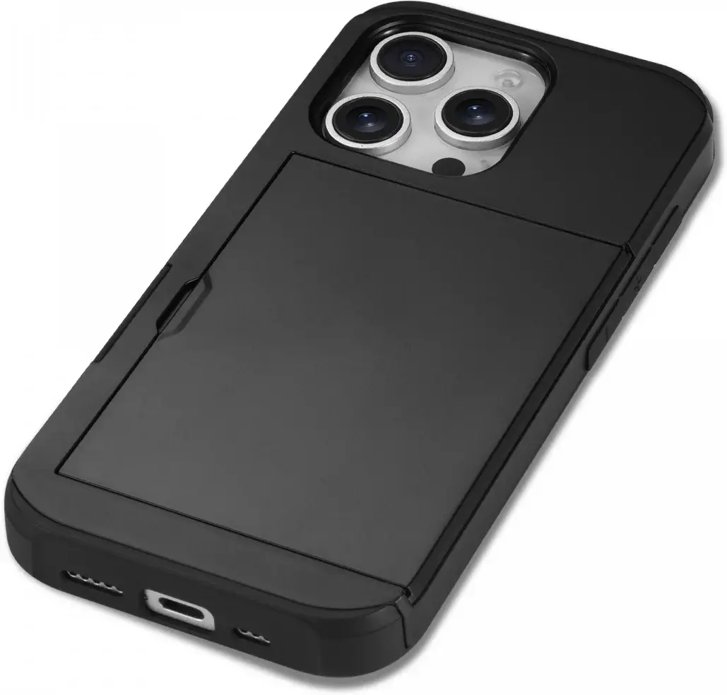 Apple iPhone 16 Pro Max Hoesje met Slider Kaarthouder Back Cover Zwart afbeelding 8
