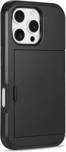 Apple iPhone 16 Pro Max Hoesje met Slider Kaarthouder Back Cover Zwart afbeelding 10