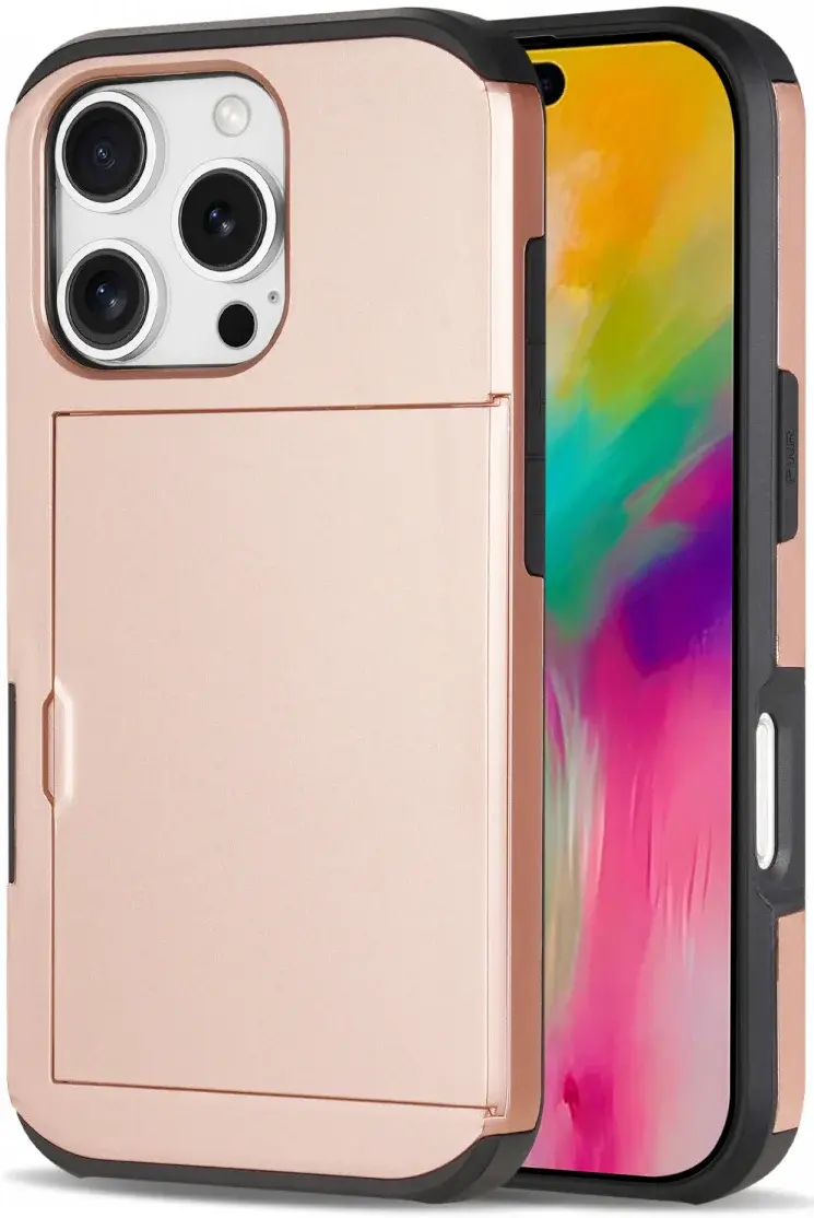 Apple iPhone 16 Pro Max Hoesje met Slider Kaarthouder Back Cover Roze afbeelding 1