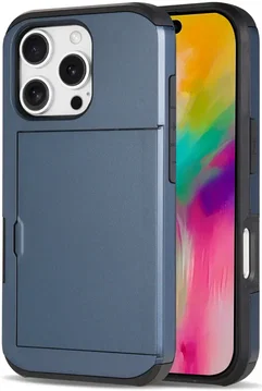 Apple iPhone 16 Pro Max Hoesje met Slider Kaarthouder Back Cover Blauw