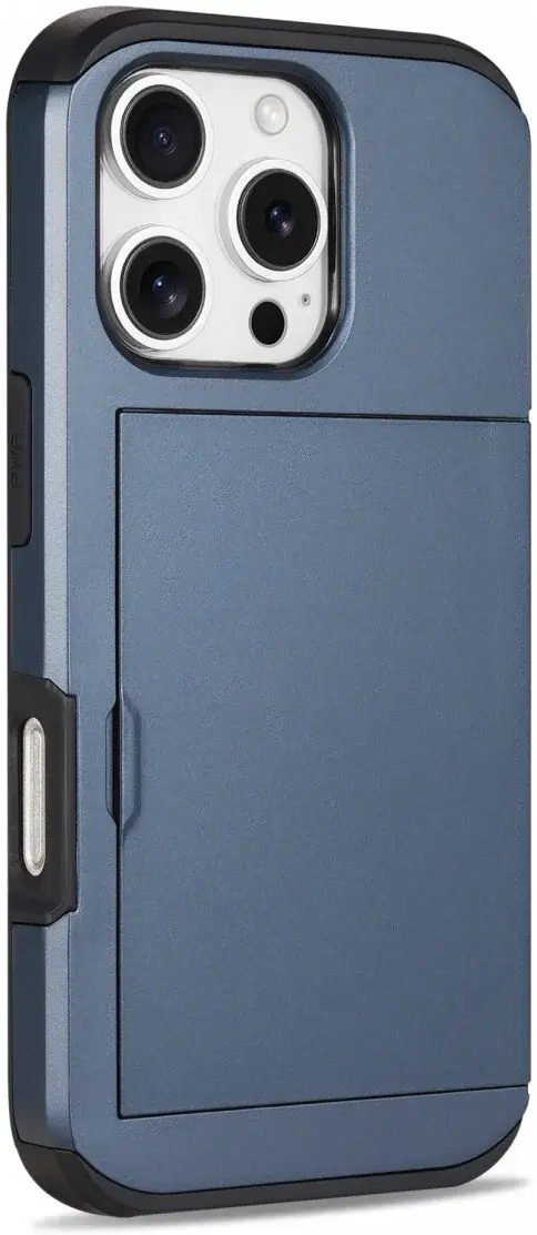 Apple iPhone 16 Pro Max Hoesje met Slider Kaarthouder Back Cover Blauw afbeelding 10