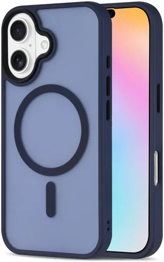 Apple iPhone 16 Hoesje met MagSafe Back Cover Matte Donkerblauw afbeelding 1