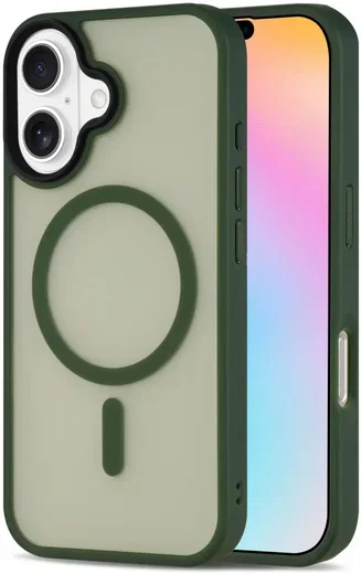 Apple iPhone 16 Hoesje met MagSafe Back Cover Matte Groen afbeelding 1