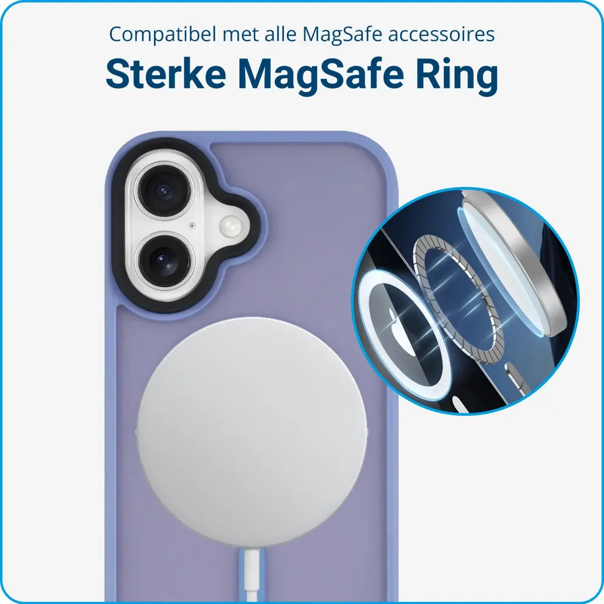 Apple iPhone 16 Hoesje met MagSafe Back Cover Matte Blauw afbeelding 2