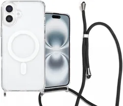 Apple iPhone 16 Hoesje MagSafe Schokbestendig met Koord Transparant afbeelding
