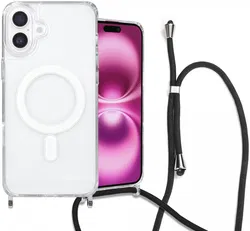 Apple iPhone 16 Plus Hoesje MagSafe Schokbestendig met Koord Transparant afbeelding