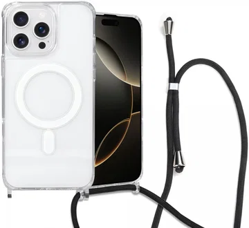 Apple iPhone 16 Pro Max Hoesje MagSafe Schokbestendig met Koord Transparant