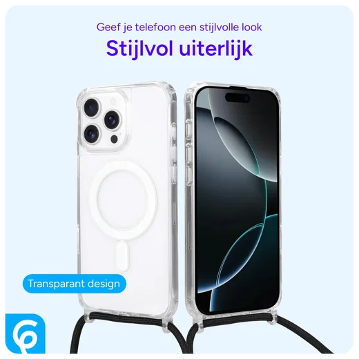Apple iPhone 16 Pro Max Hoesje MagSafe Schokbestendig met Koord Transparant afbeelding 6