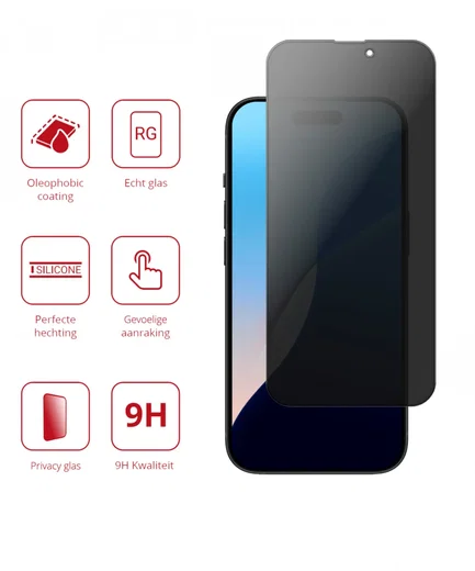Rosso Apple iPhone 16 9H Tempered Glass Screen Protector Privacy afbeelding 2
