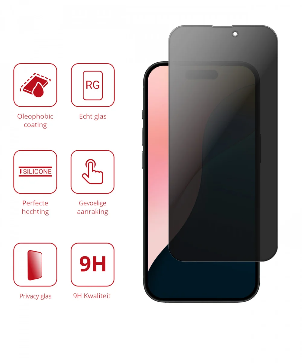 Rosso Apple iPhone 16 Plus 9H Tempered Glass Screen Protector Privacy afbeelding 2