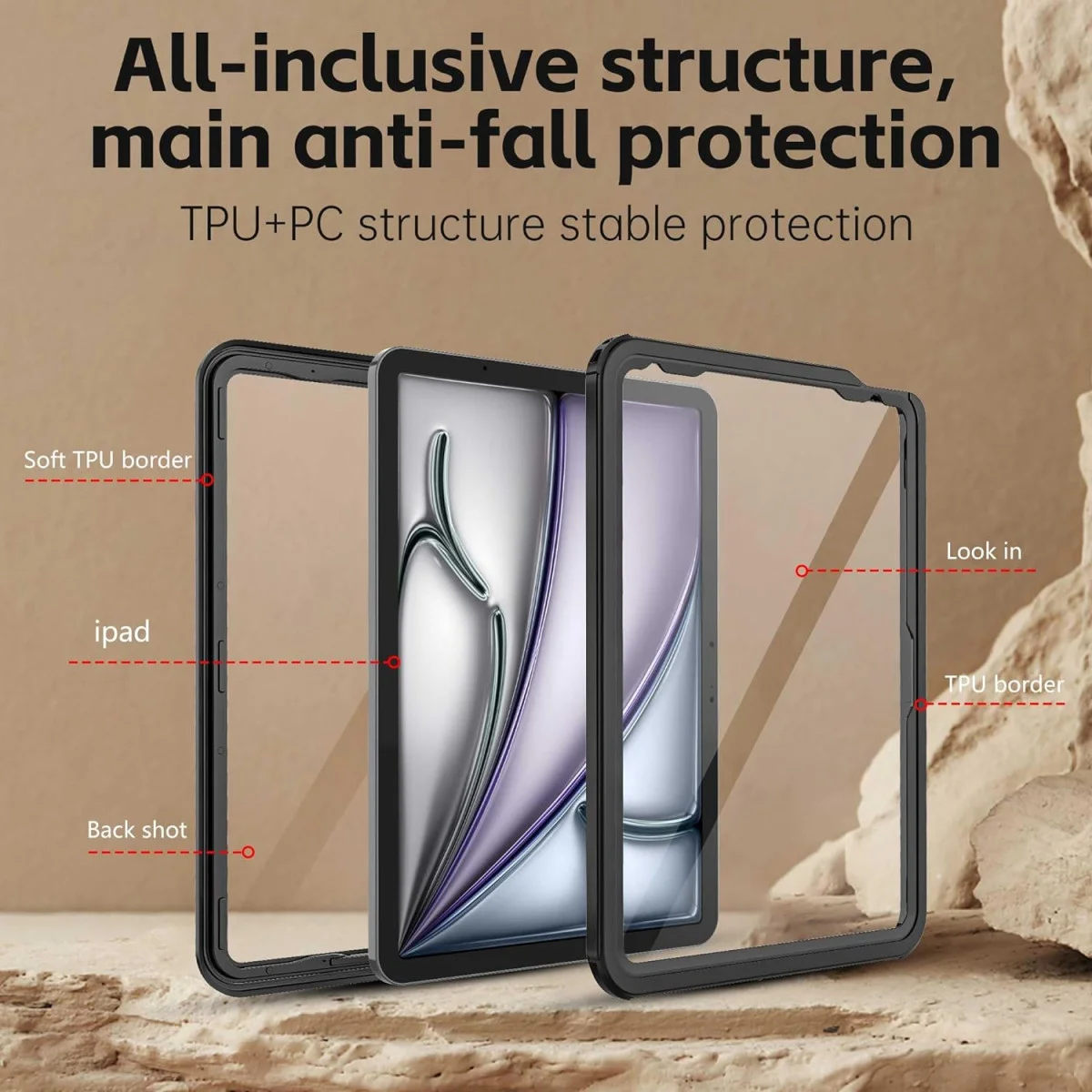 Apple iPad Air 11 (2024/2025/2026) Hoes Waterdicht Full Protect Cover IP68 Zwart afbeelding 5
