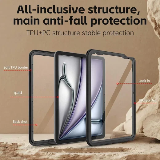 Apple iPad Air 11 (2024/2025/2026) Hoes Waterdicht Full Protect Cover IP68 Zwart afbeelding 5