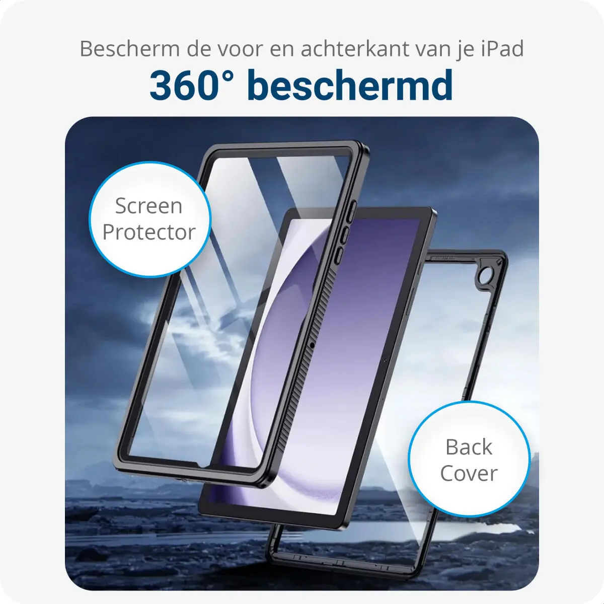 Samsung Galaxy Tab A9 Plus Hoes Waterdicht Full Protect Cover IP68 Zwart afbeelding 6