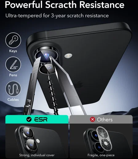 ESR Armorite iPhone 16 / 16 Plus Camera Lens Protector Glas Zwart afbeelding 6