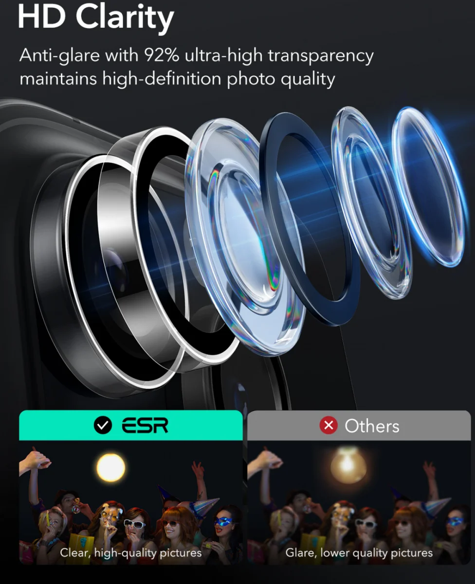 ESR Armorite iPhone 16 Pro / 16 Pro Max Camera Lens Protector Glas Transparant afbeelding 5