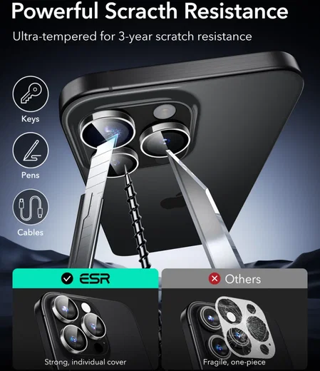 ESR Armorite iPhone 16 Pro / 16 Pro Max Camera Lens Protector Glas Transparant afbeelding 6