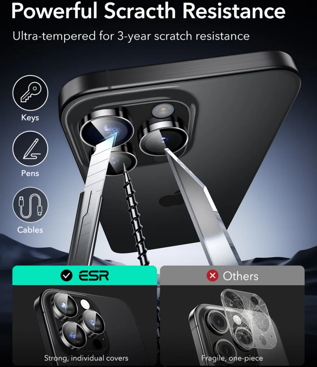 ESR Armorite iPhone 16 Pro / 16 Pro Max Camera Lens Protector Glas Zwart afbeelding 5