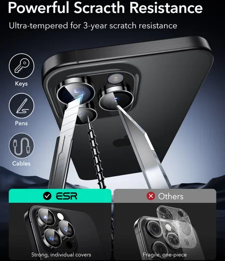 ESR Armorite iPhone 16 Pro / 16 Pro Max Camera Lens Protector Glas Zwart afbeelding 5