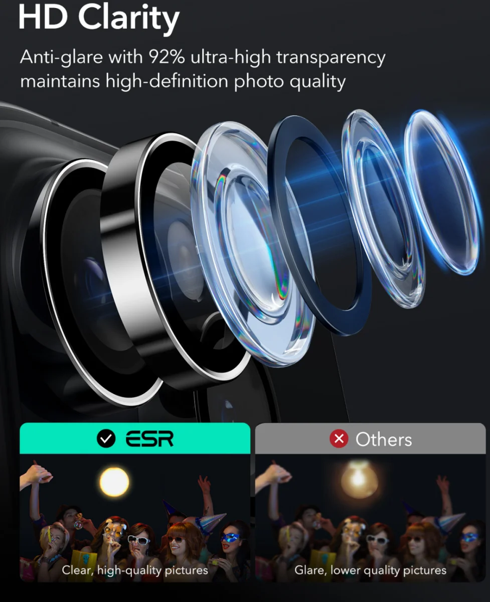 ESR Armorite iPhone 16 Pro / 16 Pro Max Camera Lens Protector Glas Zwart afbeelding 6