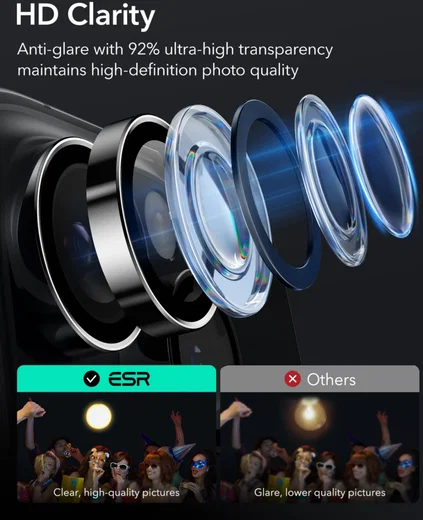 ESR Armorite iPhone 16 Pro / 16 Pro Max Camera Lens Protector Glas Zwart afbeelding 6