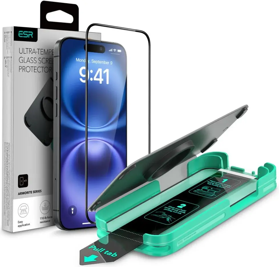 ESR Armorite iPhone 16 Screen Protector Tempered Glass met Tray afbeelding 1