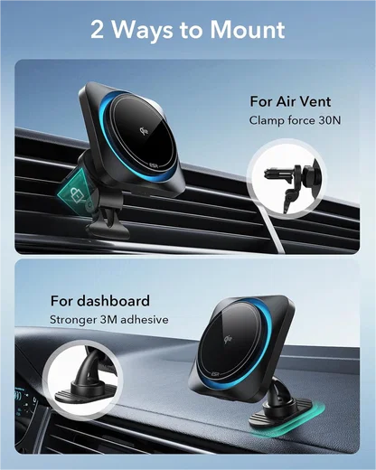 ESR HaloLock Magnetische Dashboard / Ventilatie Autohouder met Opladen Qi2 15W afbeelding 7