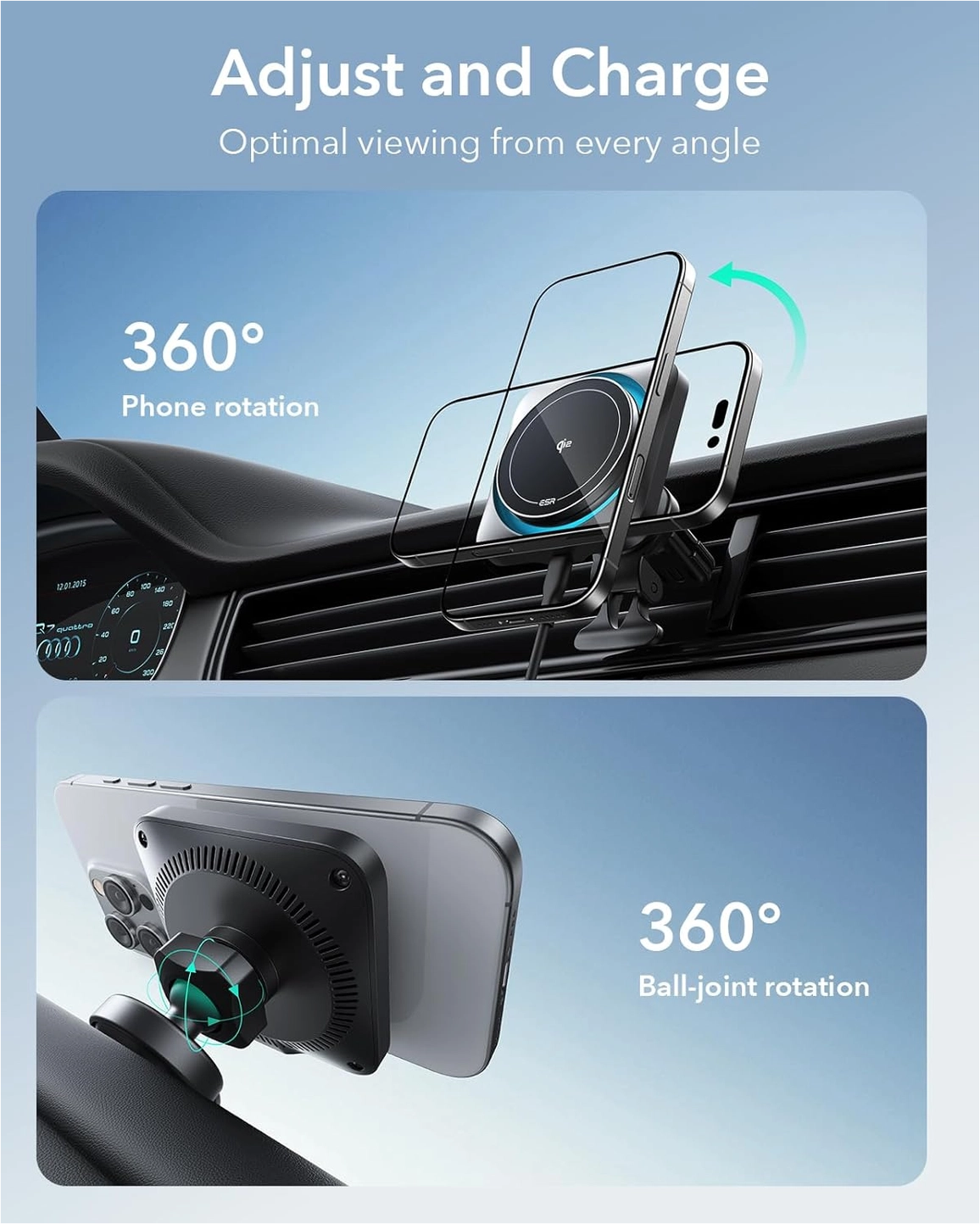 ESR HaloLock Magnetische Dashboard / Ventilatie Autohouder met Opladen Qi2 15W afbeelding 8