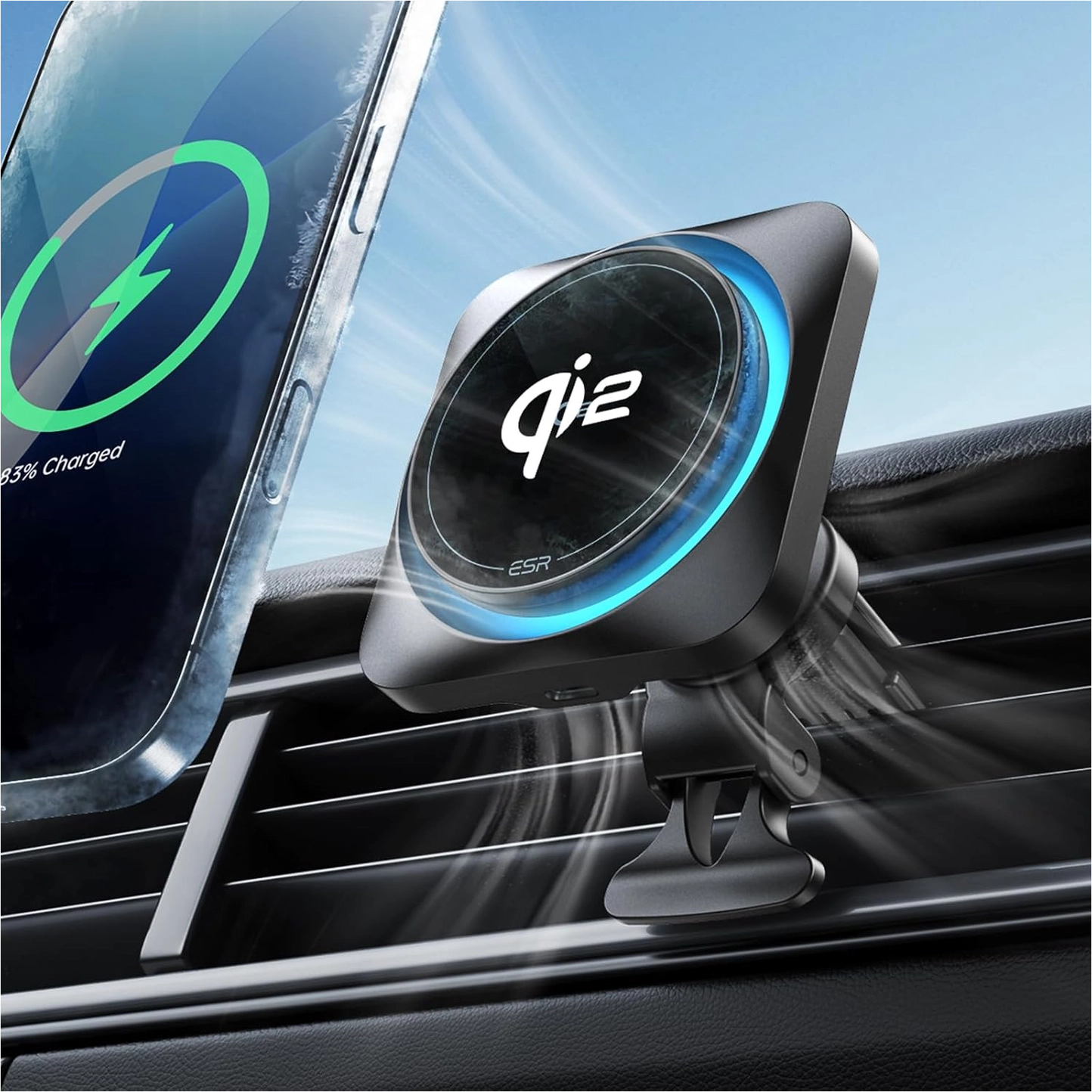 ESR HaloLock Magnetische Dashboard / Ventilatie Autohouder met Opladen Qi2 15W afbeelding 1