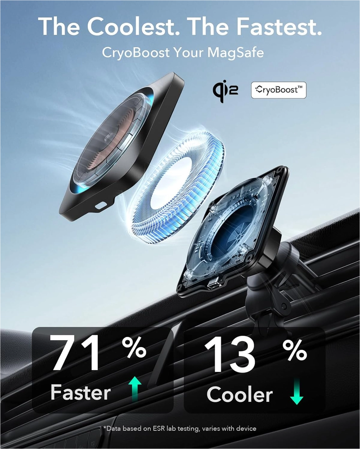 ESR HaloLock Magnetische Dashboard / Ventilatie Autohouder met Opladen Qi2 15W afbeelding 4