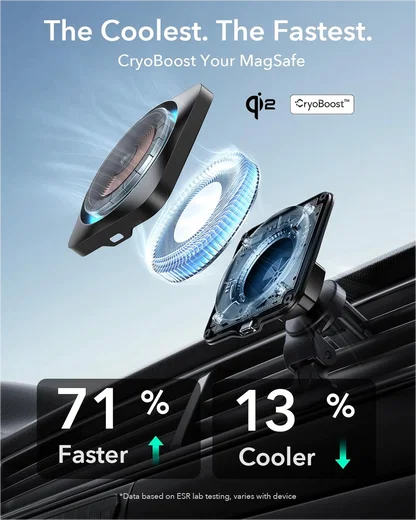 ESR HaloLock Magnetische Dashboard / Ventilatie Autohouder met Opladen Qi2 15W afbeelding 4
