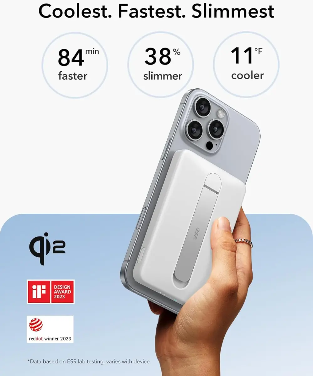 ESR Qi2 MagSlim Kickstand 15W Powerbank met MagSafe 5000mAh Wit afbeelding 3