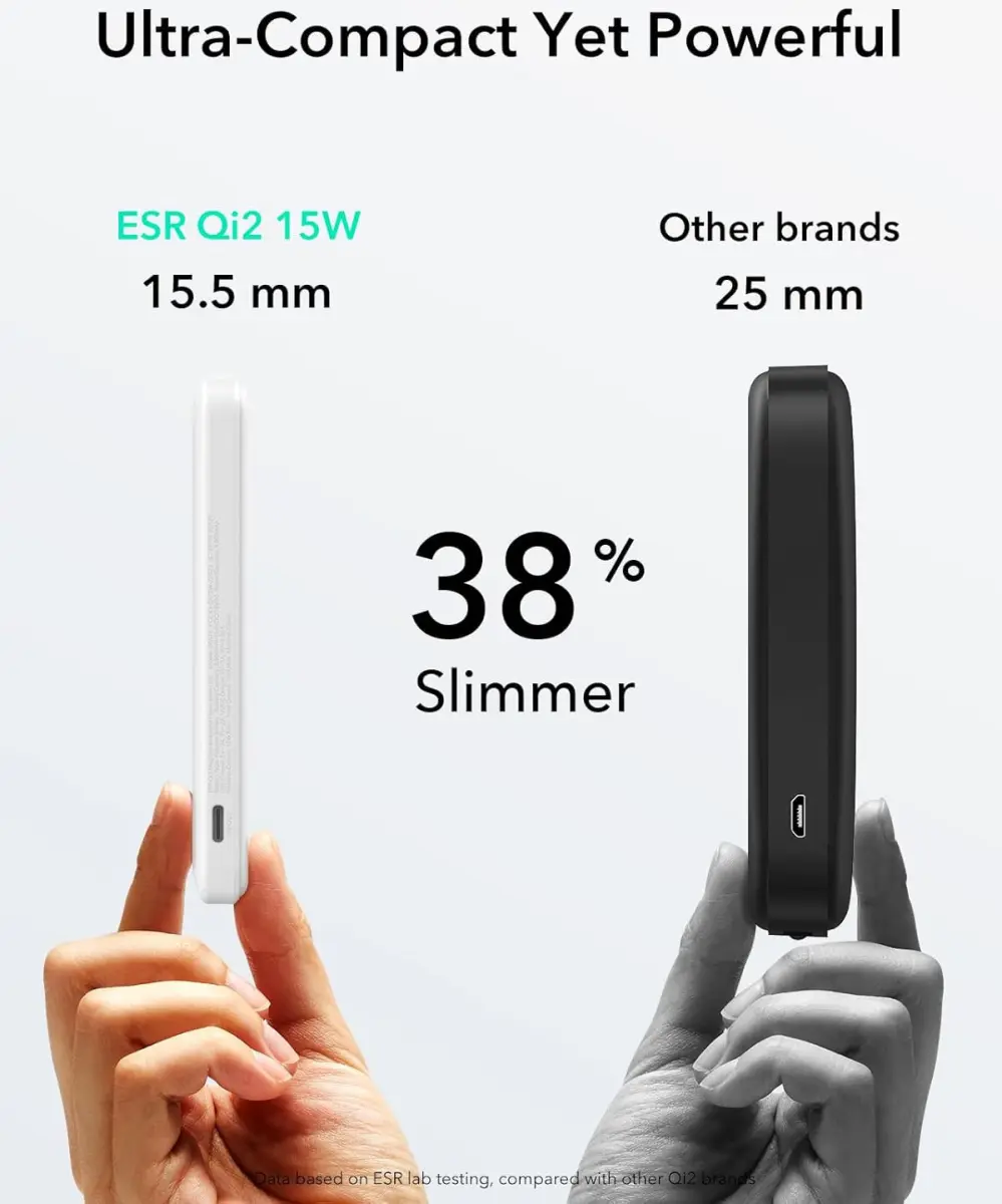 ESR Qi2 MagSlim Kickstand 15W Powerbank met MagSafe 5000mAh Wit afbeelding 8