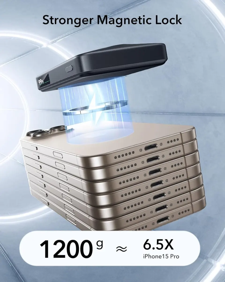 ESR Qi2 MagSlim Kickstand 15W Powerbank met Magsafe 10000mAh Zwart afbeelding 4