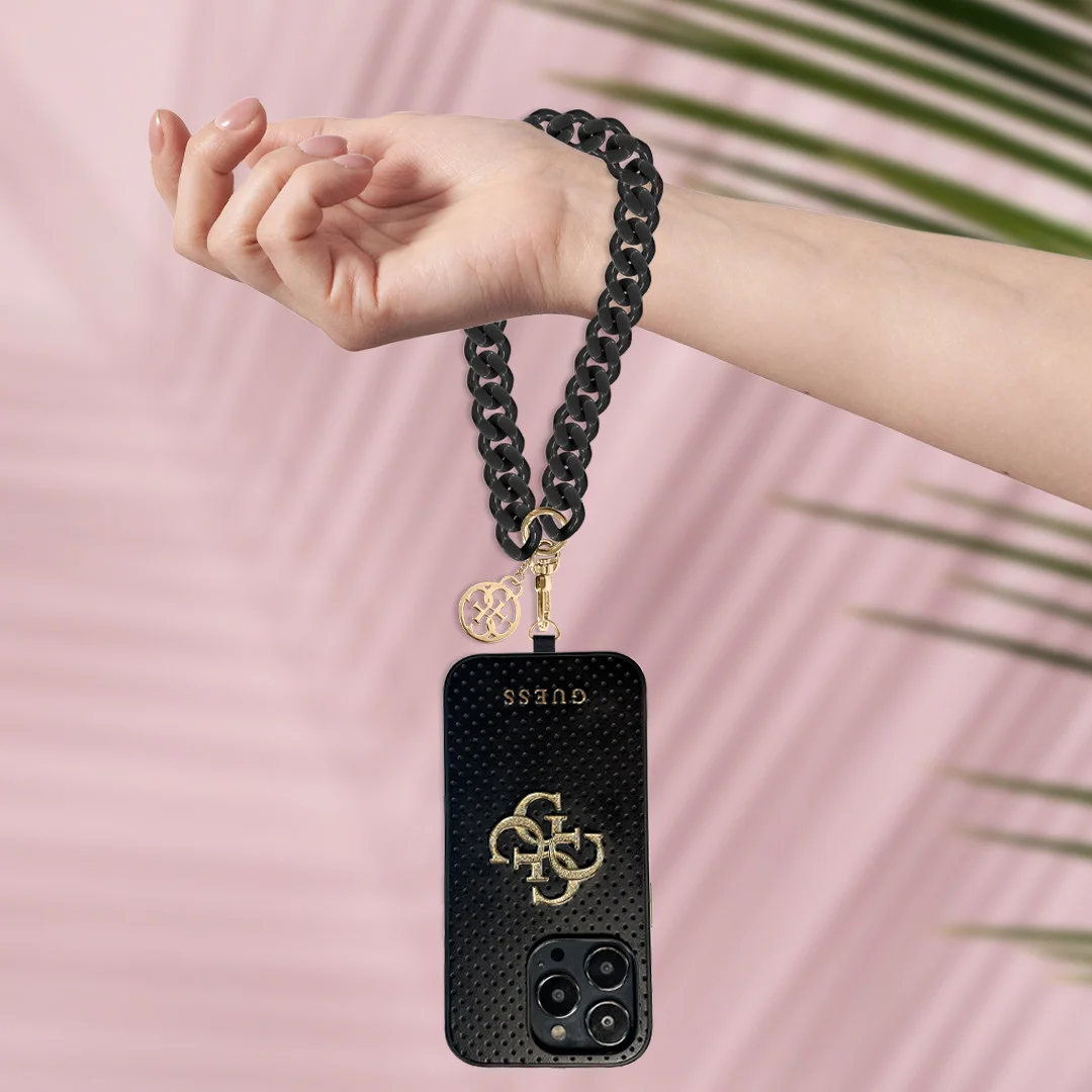 Guess 4G Charm Wrist Chain Hand Strap Universeel Telefoonkoord / Polsband Zwart afbeelding 2