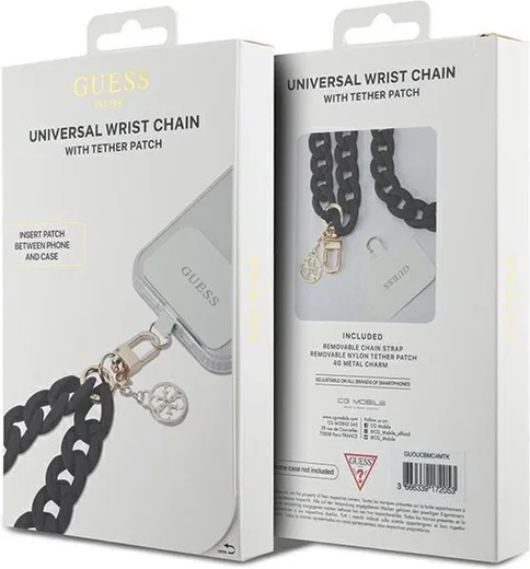 Guess 4G Charm Wrist Chain Hand Strap Universeel Telefoonkoord / Polsband Zwart afbeelding 4