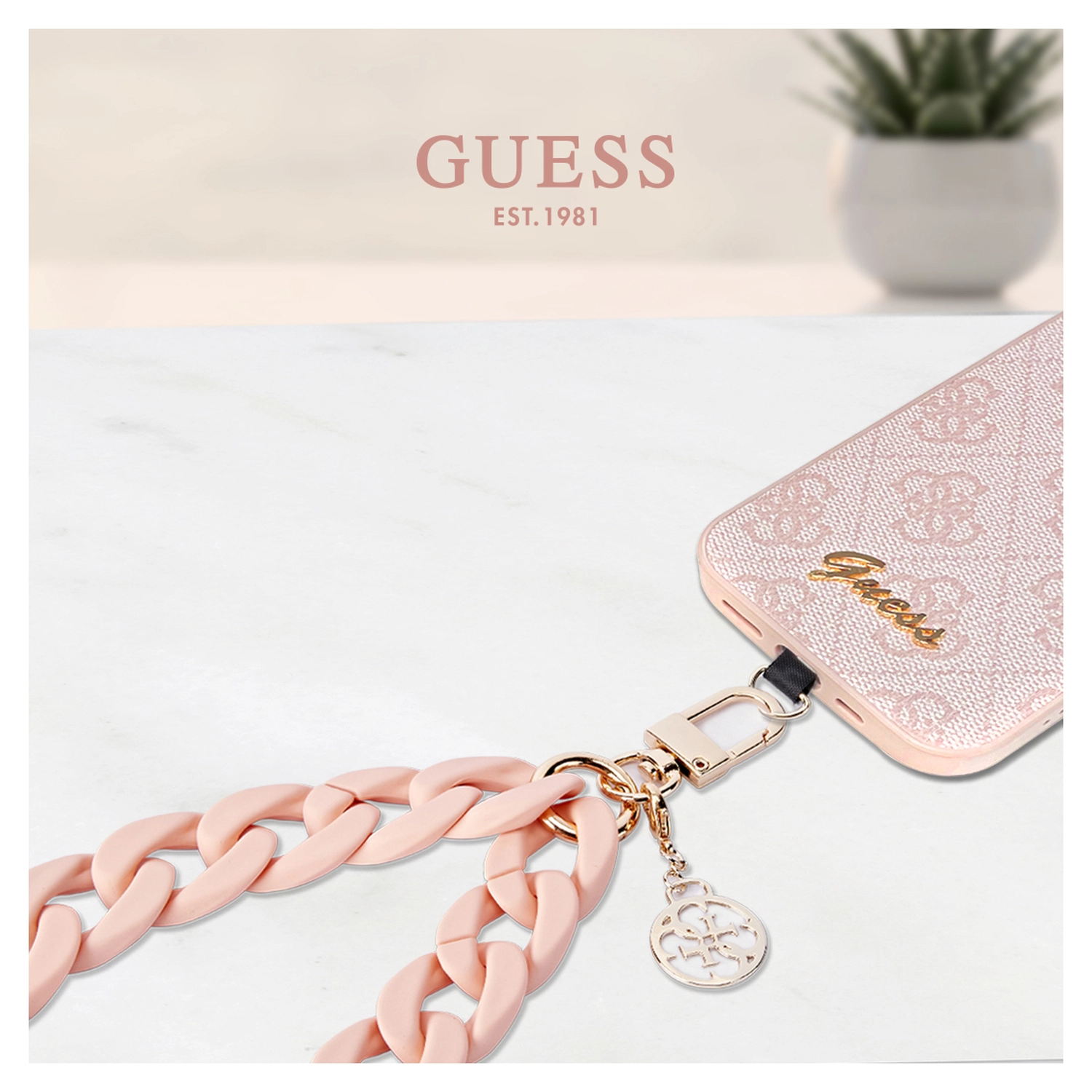Guess 4G Charm Wrist Chain Hand Strap Universeel Telefoonkoord / Polsband Roze afbeelding 2