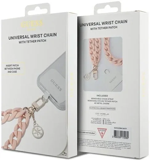 Guess 4G Charm Wrist Chain Hand Strap Universeel Telefoonkoord / Polsband Roze afbeelding 3