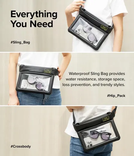 Ringke Waterproof Sling Bag Pouch - IPX8 Waterdichte Telefoonhoes Zwart afbeelding 3