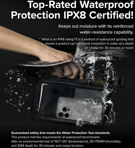 Ringke Waterproof Sling Bag Pouch - IPX8 Waterdichte Telefoonhoes Zwart afbeelding 4