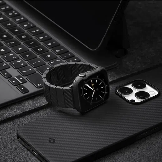 PITAKA Air Case - Apple Watch 7 / 8 / 9 45MM Hoesje - 600D Ultra Dun Zwart afbeelding 7